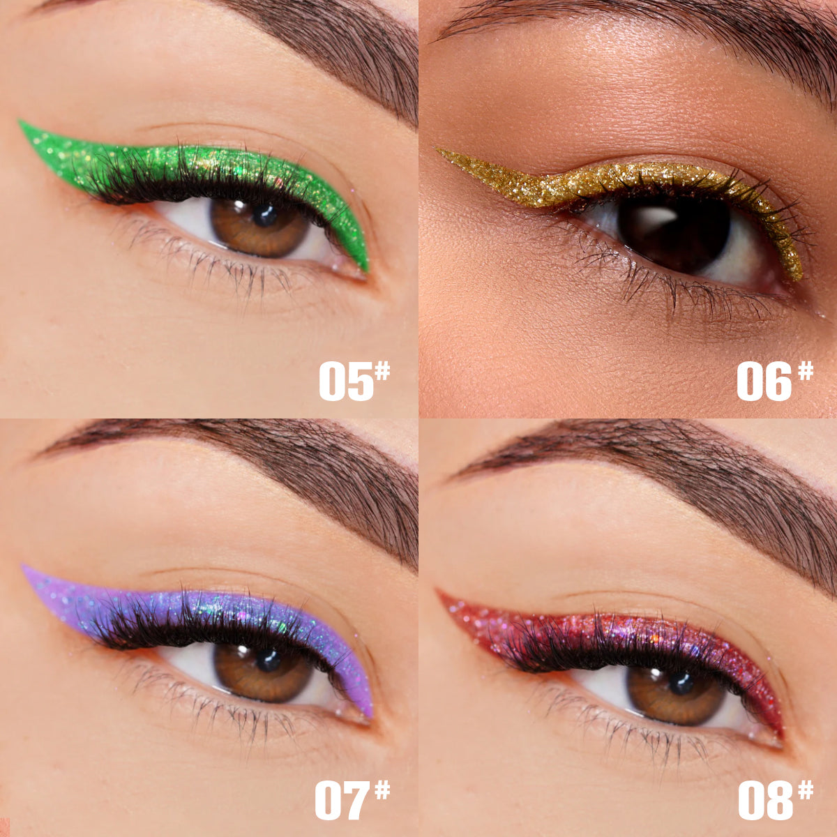 8-Piece Liquid Glitter Eyeliner Set - Waterproof & Long-Lasting, angled product view