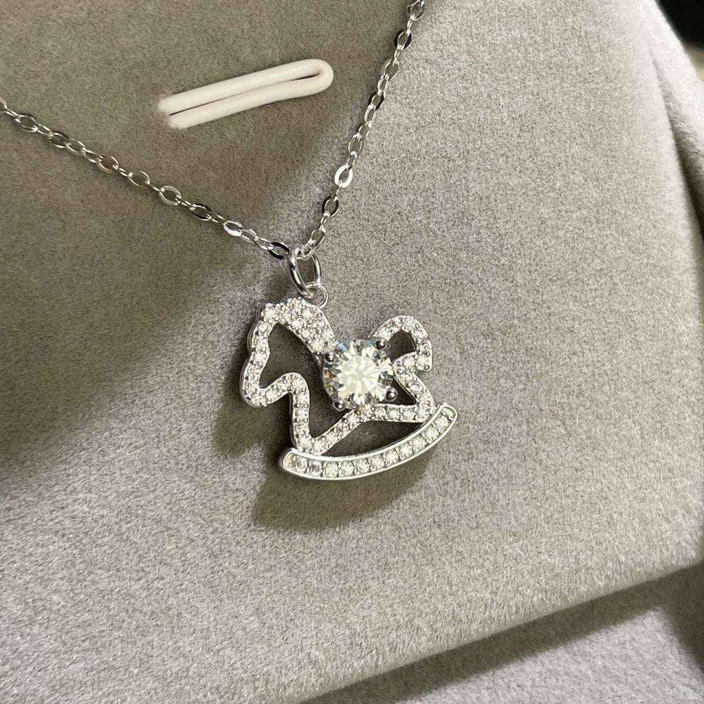 Cubic zirconia rocking horse necklace in silver-plated alloy — additional view 3