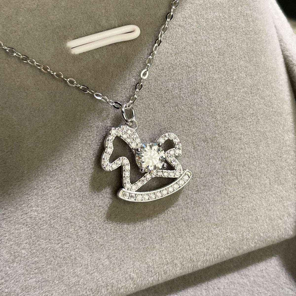 Cubic zirconia rocking horse necklace in silver-plated alloy — additional view 3