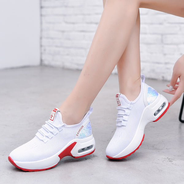 Black red knit mesh sneakers