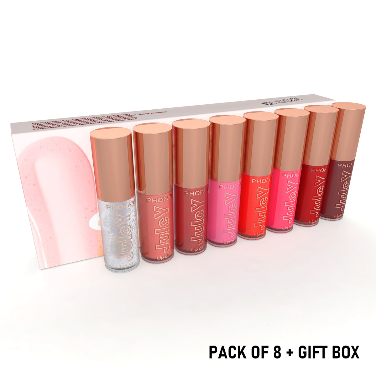 8-Piece Juicy Lip Oil Set - Non-Sticky, Fruit-Flavored Kit, close-up product view