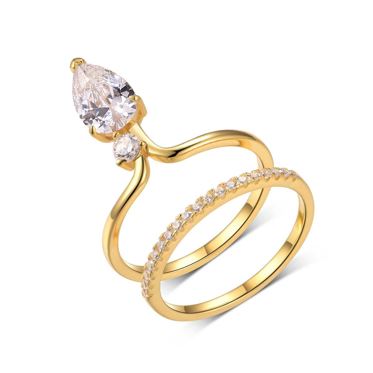 Gold-Plated Pear Cubic Zirconia Ring Set product image