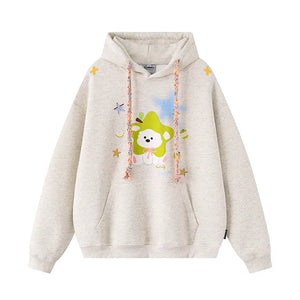 Flower Gray starry puppy print hoodie for women