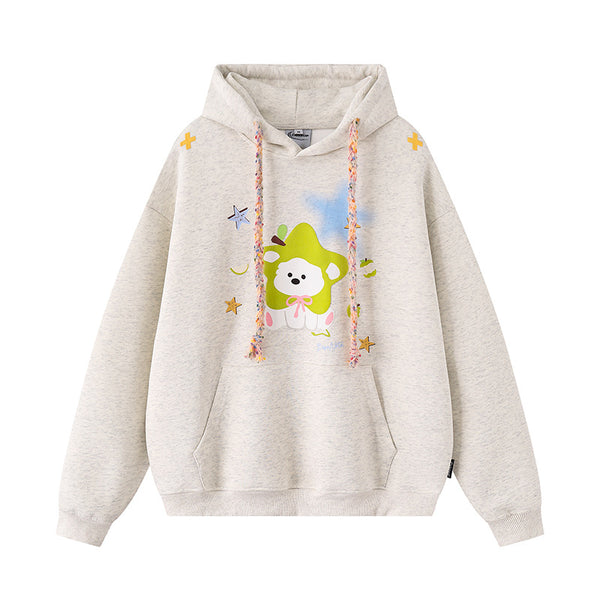 Women's Starry Puppy Print Hoodie-Splashis, Flower Gray