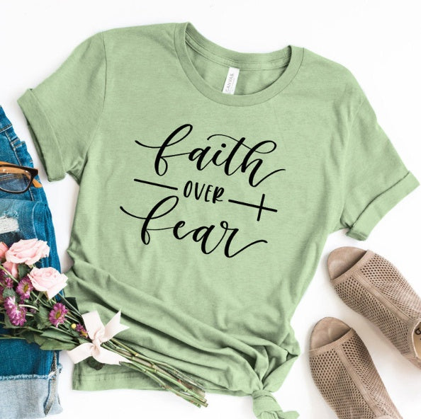 Faith Over Fear Christian T-Shirt for Women, side product view