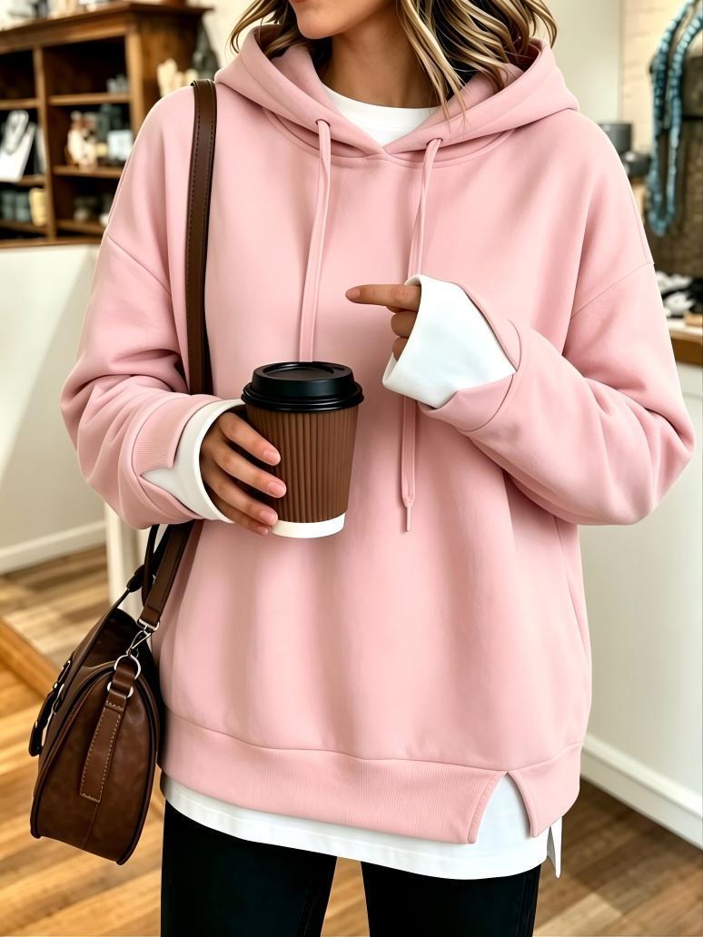 Pink layered-look hooded sweatshirt for women