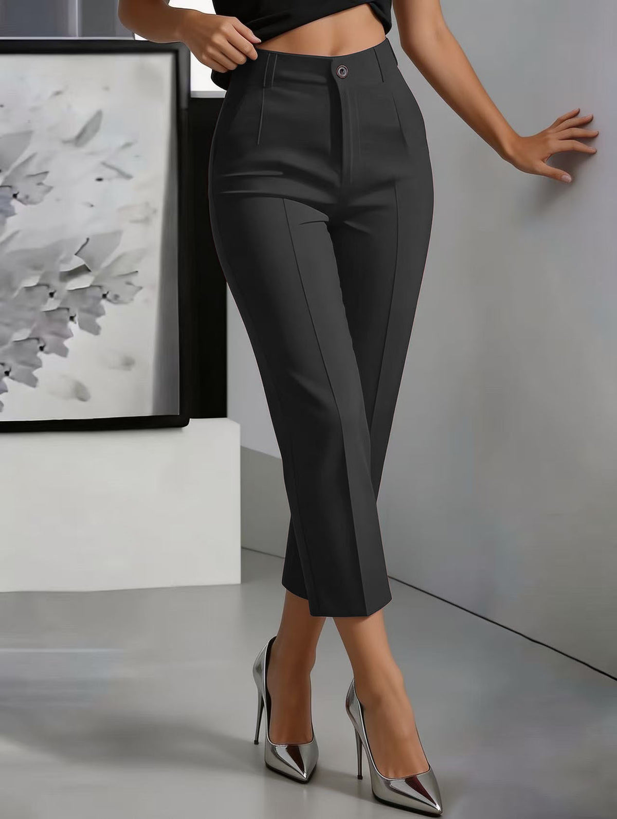 High-waisted drapey straight-leg pants product image