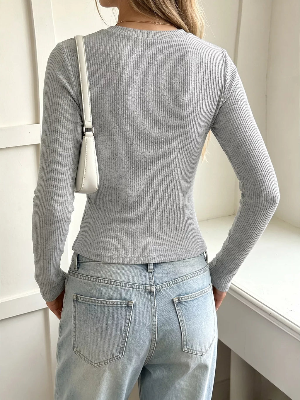 Ribbed lace-trim henley t-shirt — additional view 5