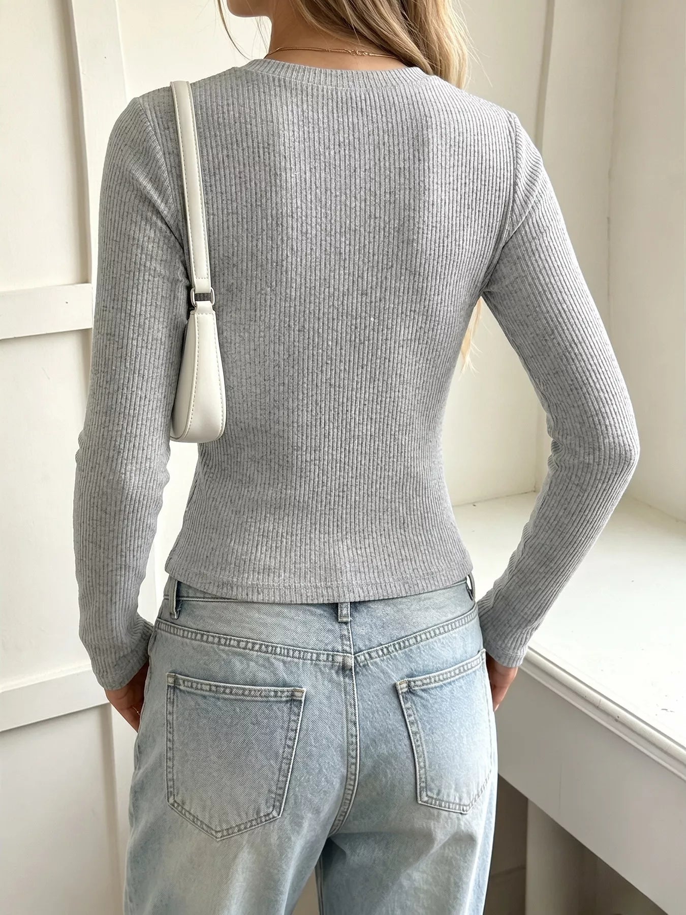 Ribbed lace-trim henley t-shirt — additional view 5
