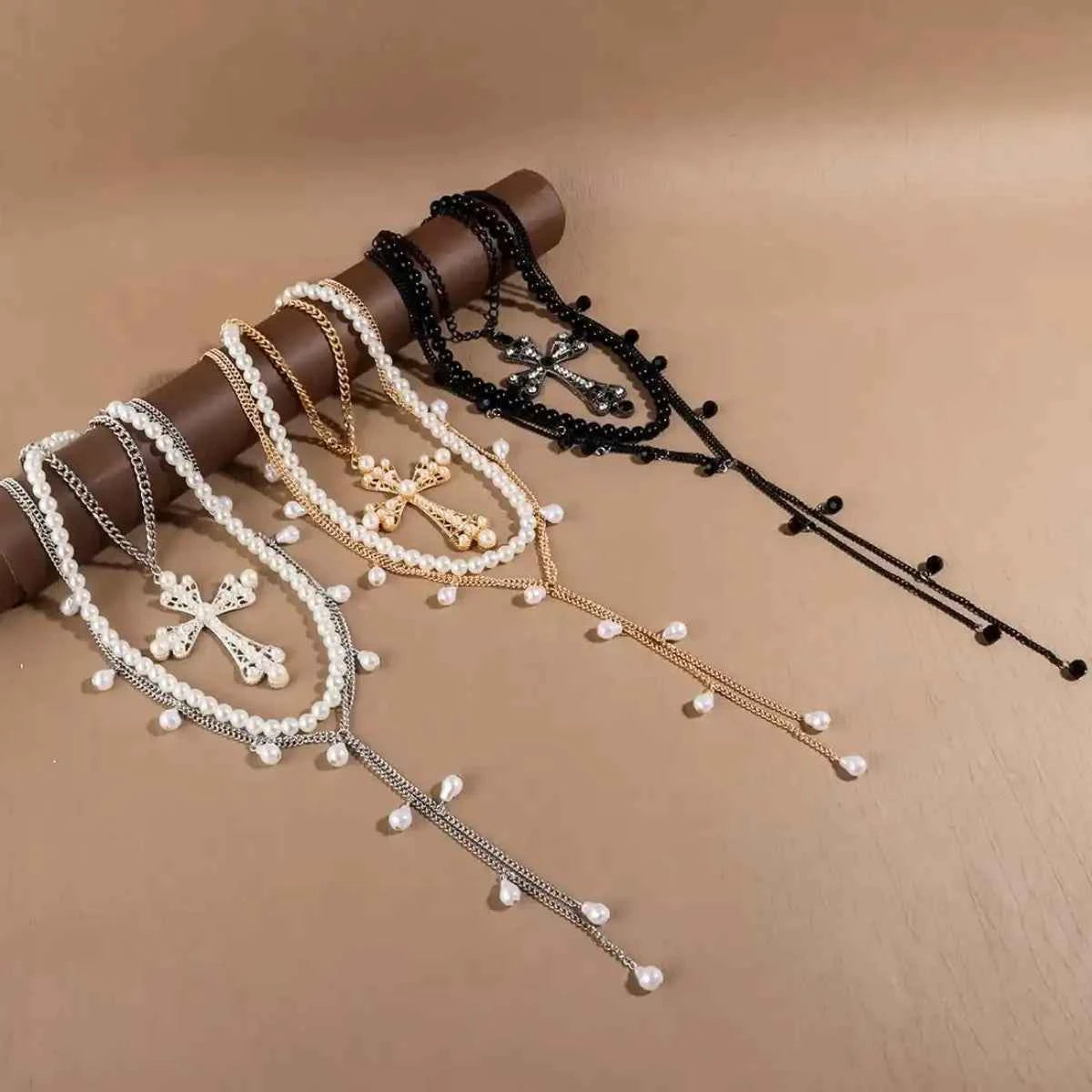 Cross pendant pearl necklace three-piece set — additional view 5