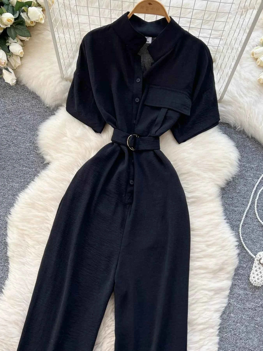 Button down wide leg jumpsuit — additional view 9