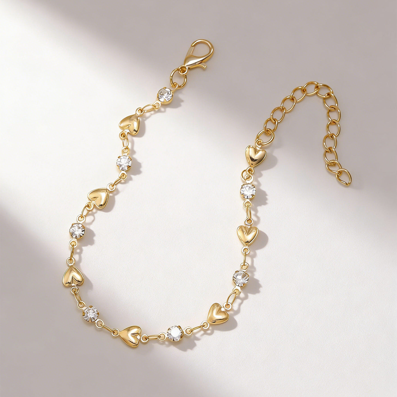 Cubic zirconia heart bracelet adjustable chain - view 5
