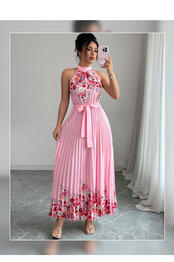 Women's Floral Print Pleated Maxi Dress, product view 9