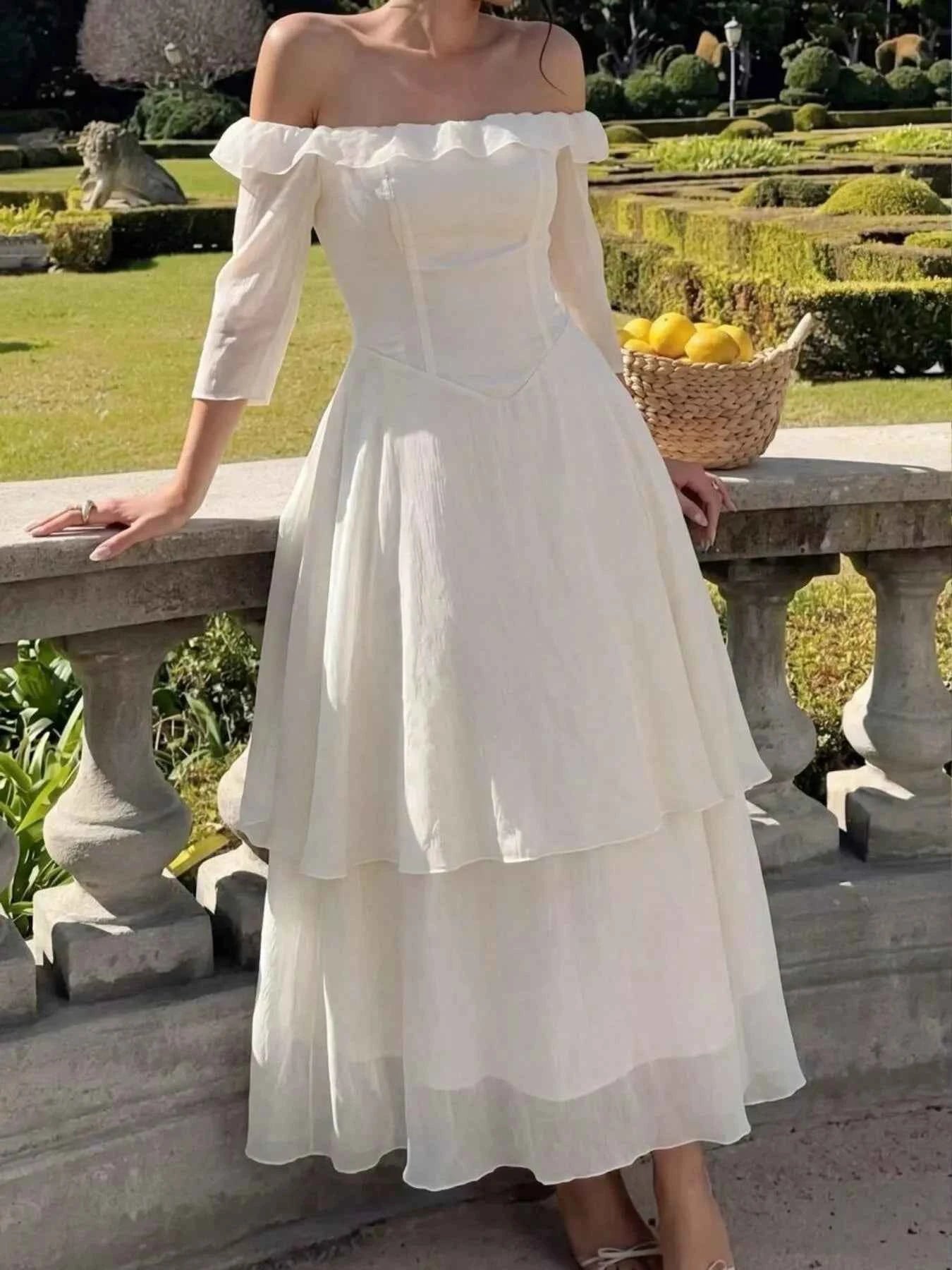 Off-shoulder layered midi dress — additional view 2