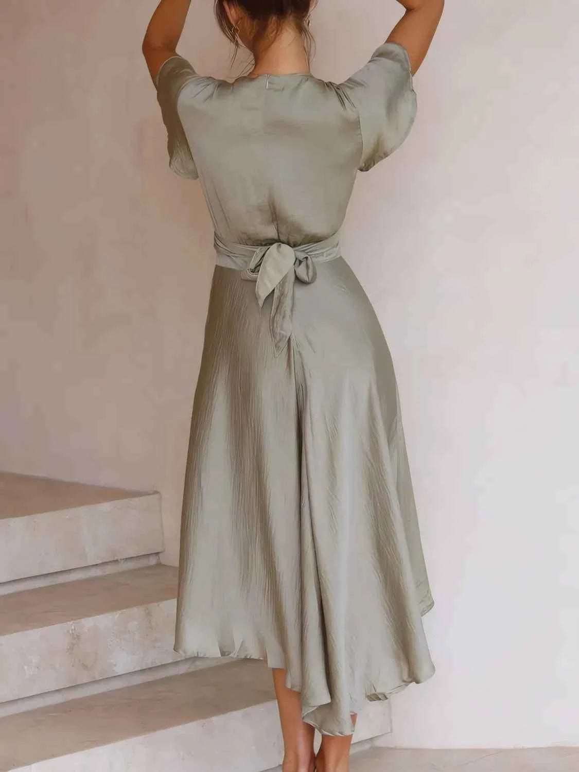 High-Low Plunge Flutter Sleeve Dress-Cocktail Dresses-Splashis-Splashis