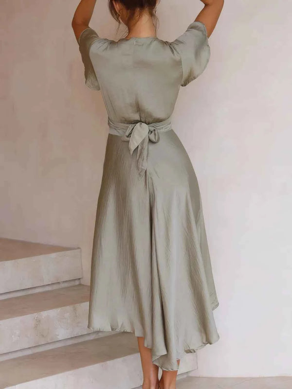 High-Low Plunge Flutter Sleeve Dress-Cocktail Dresses-Splashis-Splashis