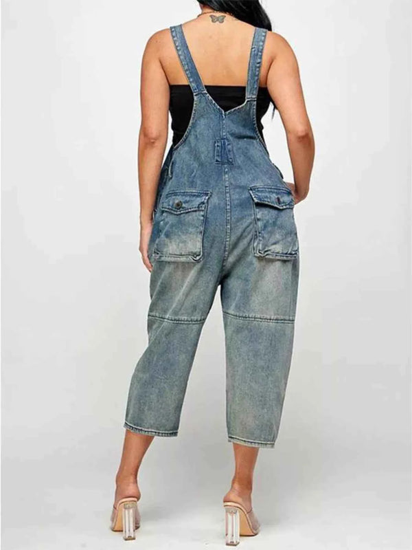 Plus size denim overalls with pockets — additional view 2