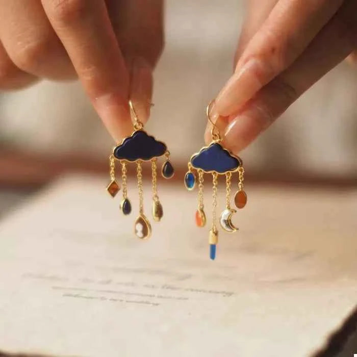 Cloud dangle earrings with colorful charms — primary view
