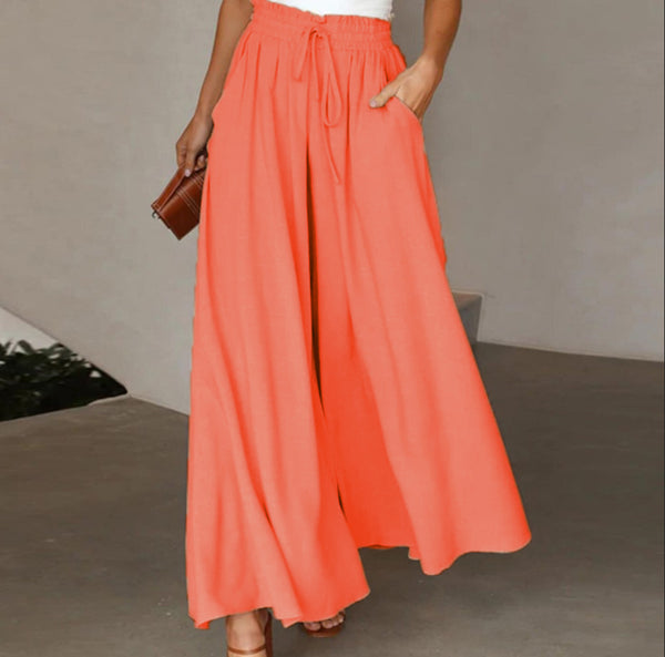 High-waisted wide-leg dress pants in orange, product image