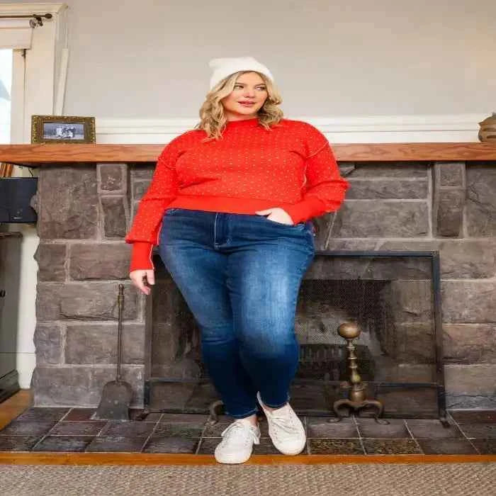 Plus size washed thermal skinny jeans — primary view