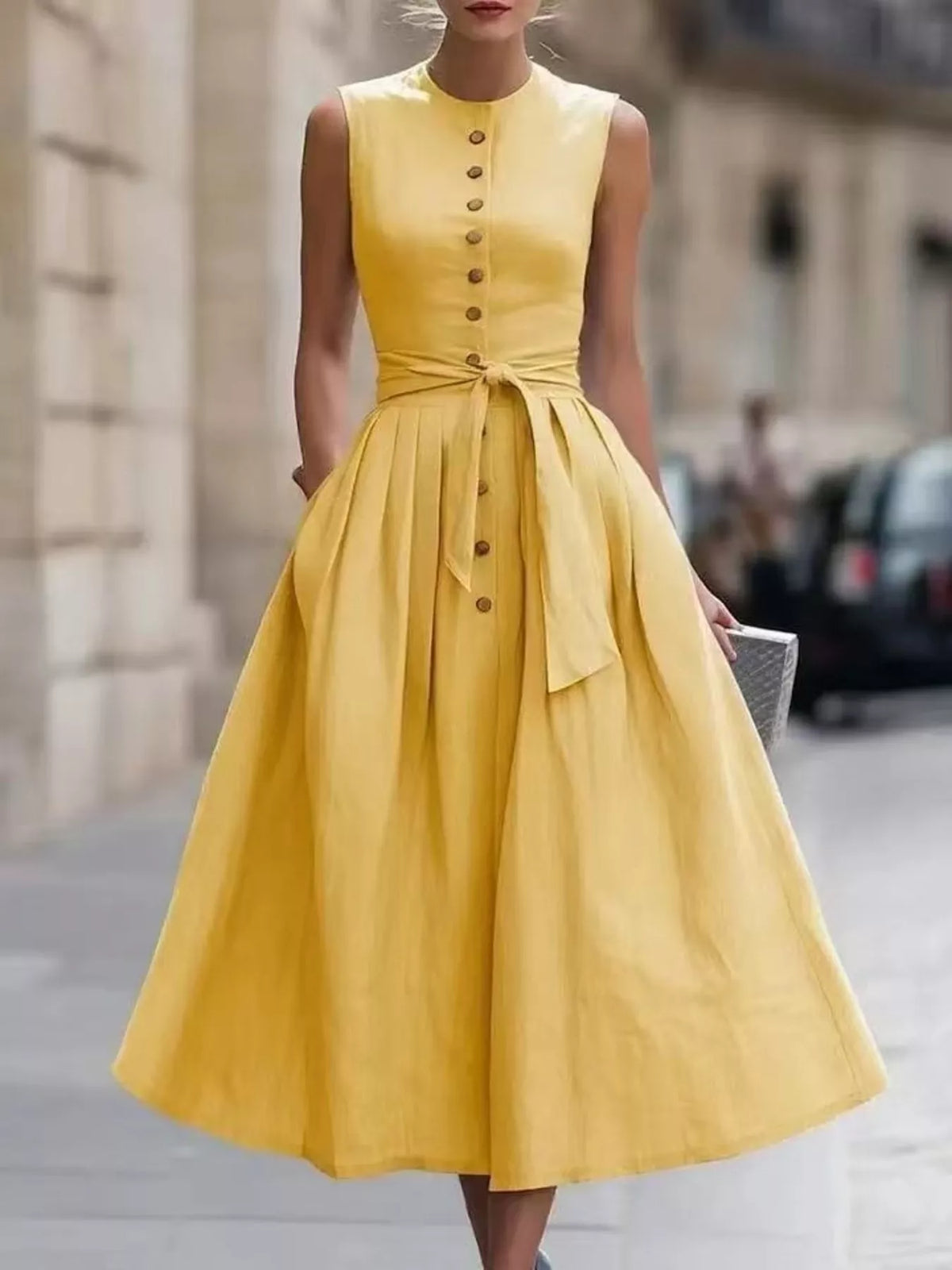 Full Size Sleeveless Button-Front Belted Midi Dress Plus Size, product view 12