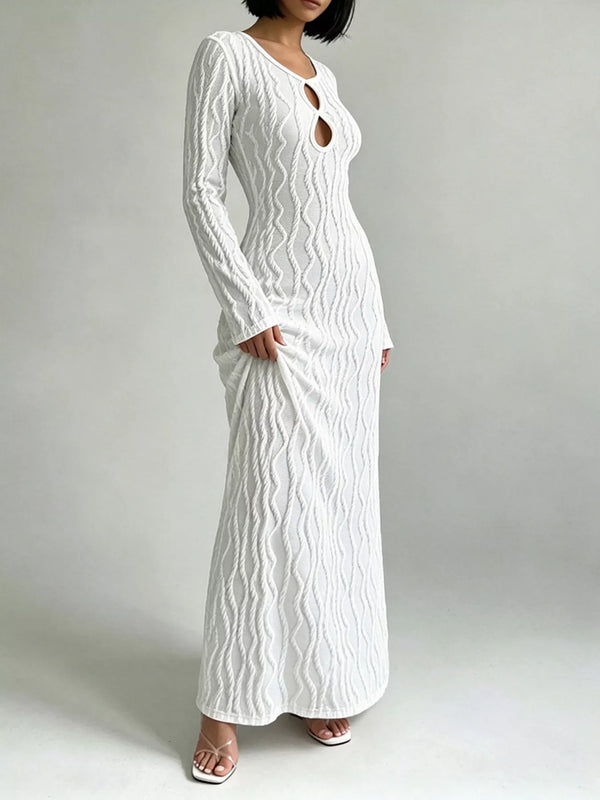 Textured Cut-Out Long Sleeve Maxi Dress — additional view 4