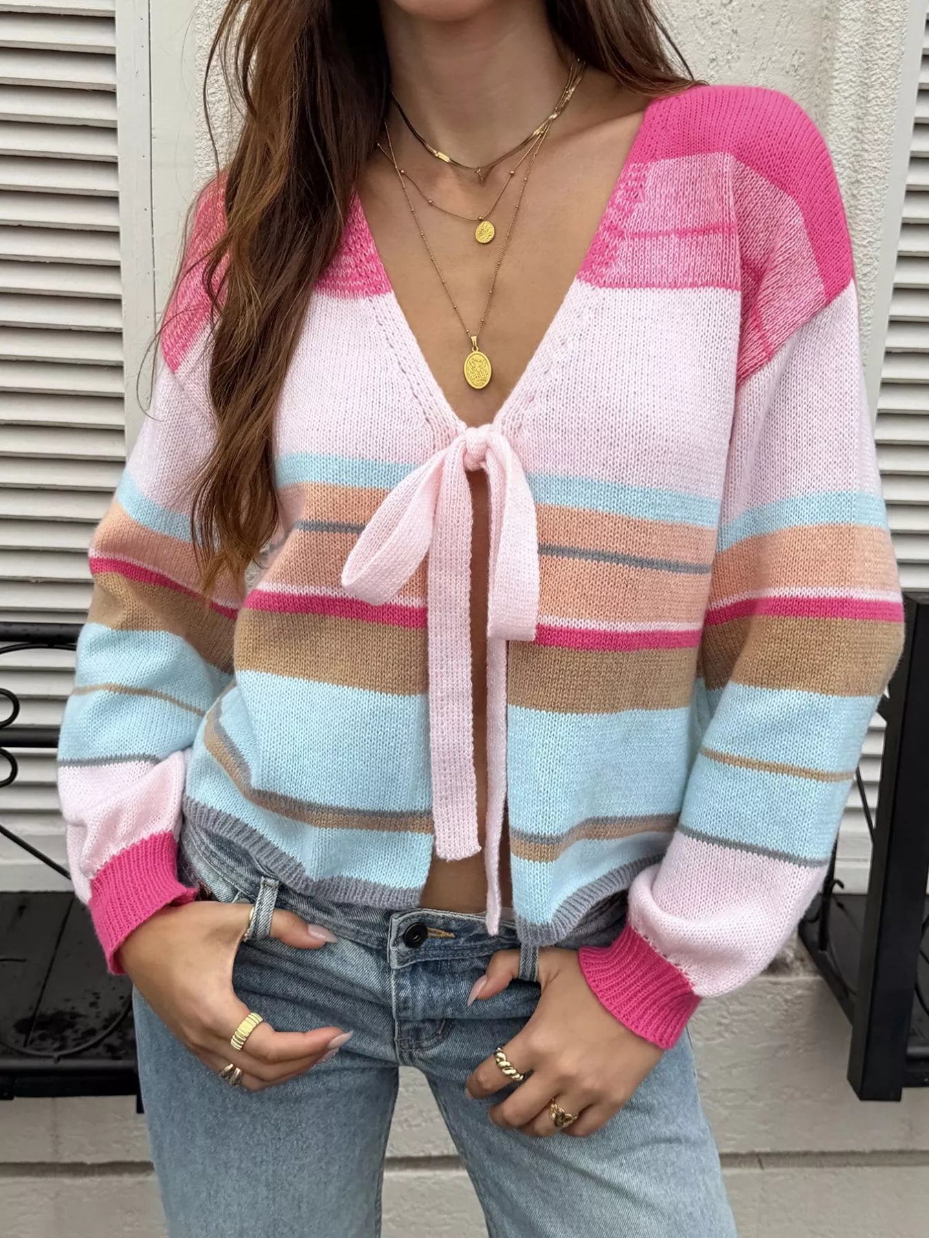 Striped Tie-Front Cardigan view 4