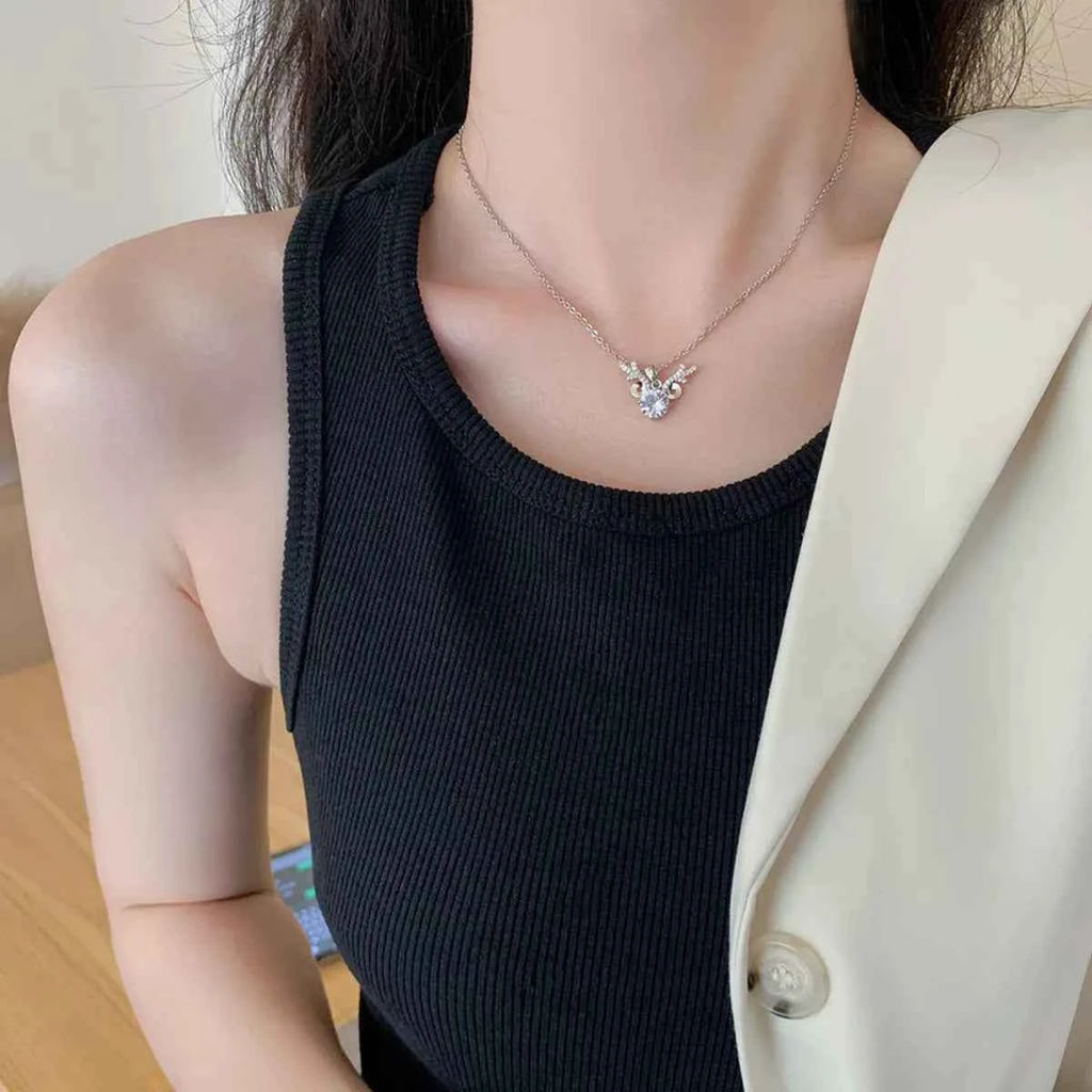 Cubic zirconia antler pendant necklace in silver-plated alloy — additional view 2