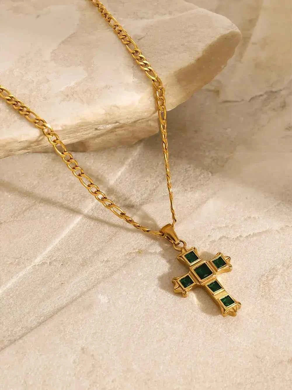 Cross Pendant Necklace Stainless Steel Zircon-Necklaces-Splashis-Splashis