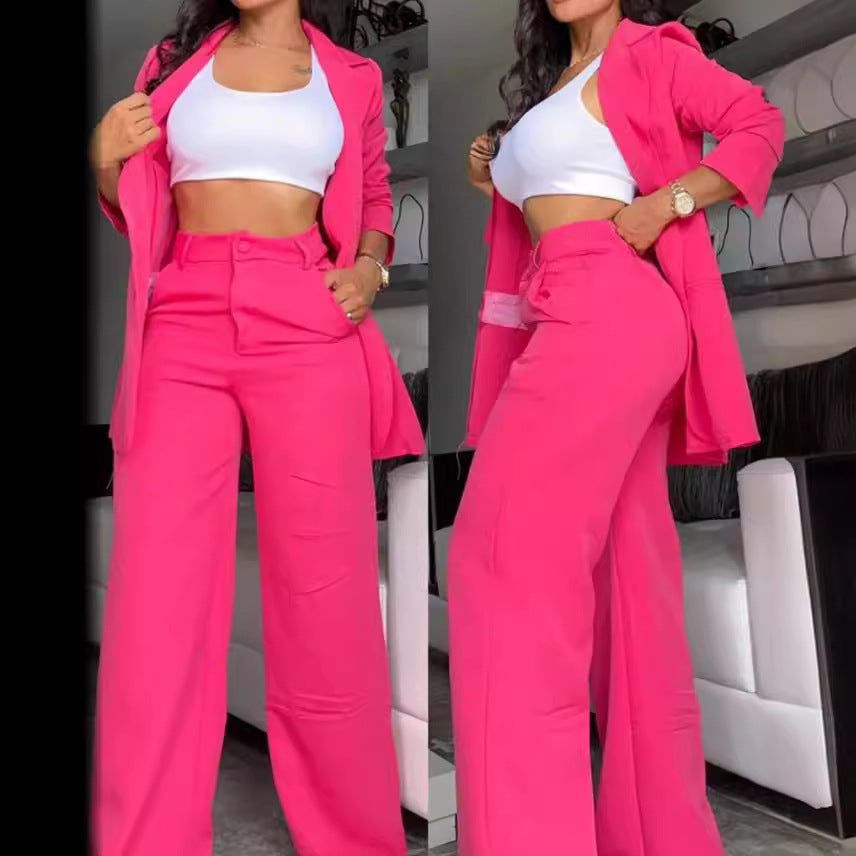 Split-Sleeve Lapel Blazer & Trouser Suit Set, front product view