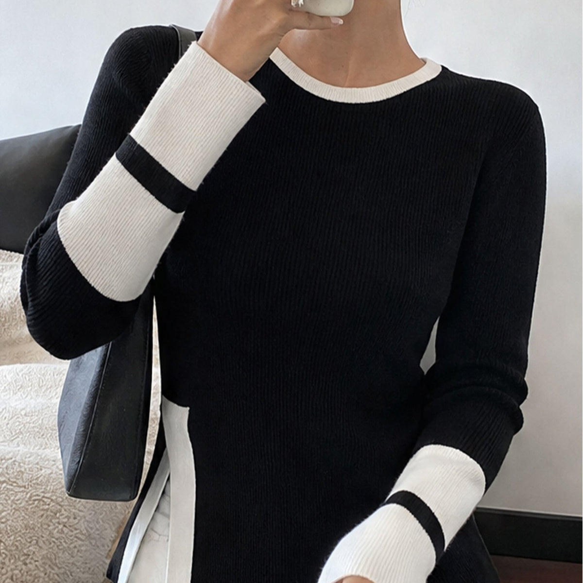 Women's Slit Thin Knit Sweater Top additional product view