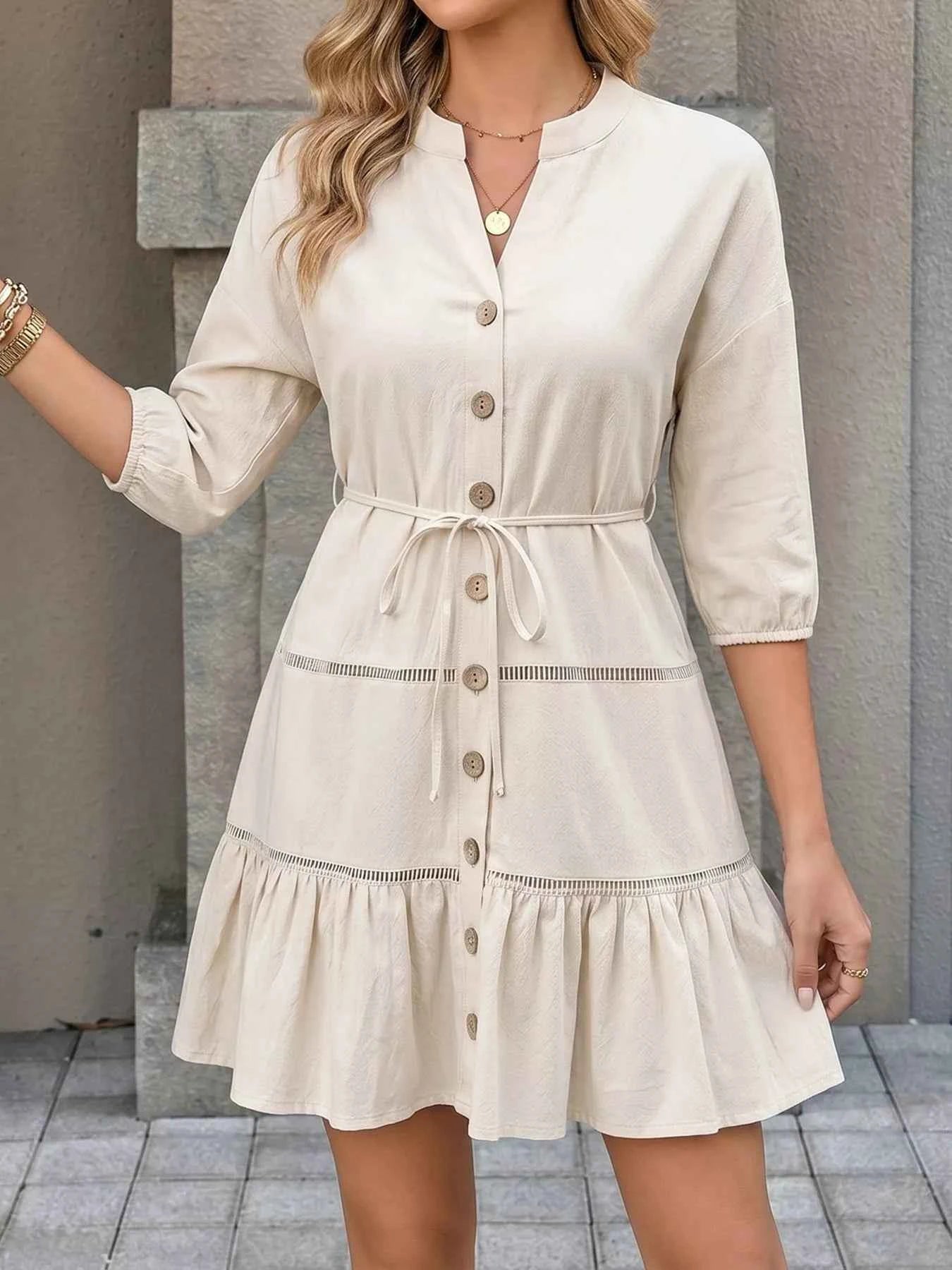 Button-front ruffle hem mini dress — additional view 3