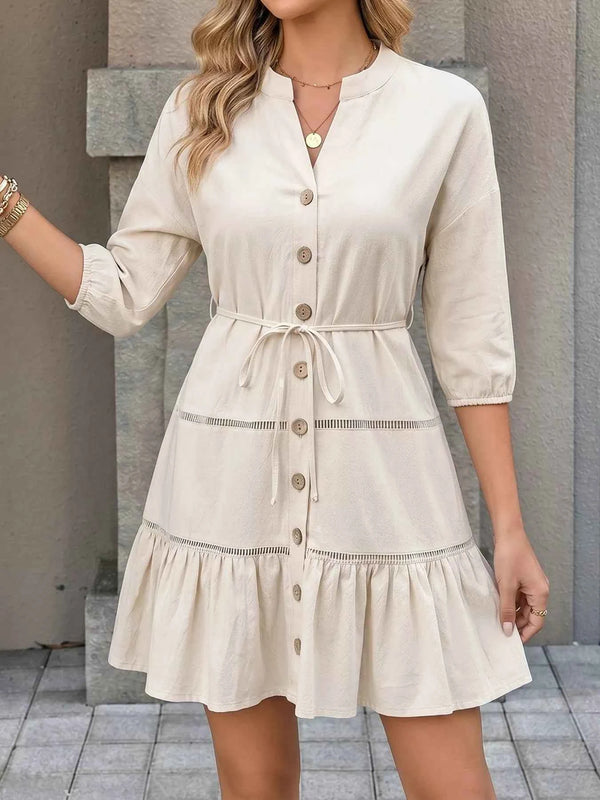 Button-front ruffle hem mini dress — additional view 3