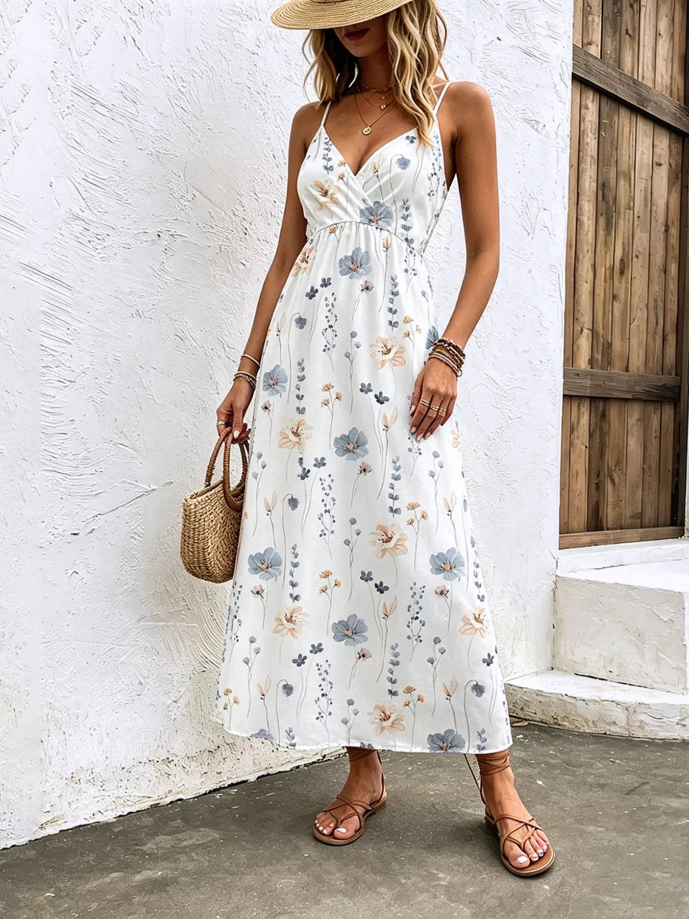 Floral Print Spaghetti Strap Midi Dress — additional view 4