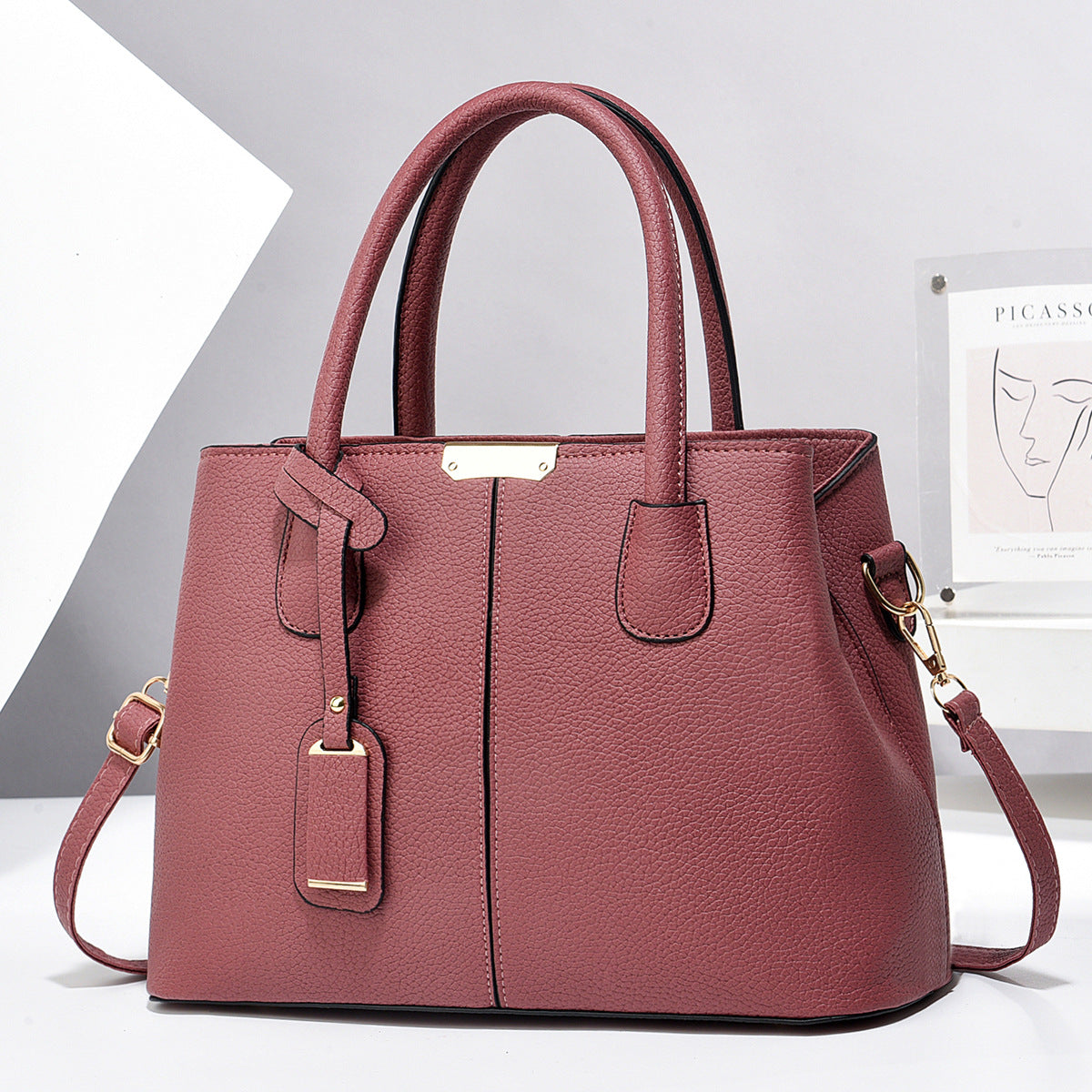 Women's PU Leather Square Tote Bag with Crossbody Strap, product view 16