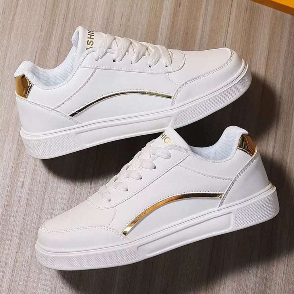 Round toe lace up sneakers in gold and white — additional view 2