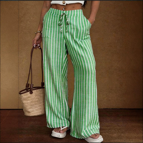 Striped lace-up wide-leg trousers product image