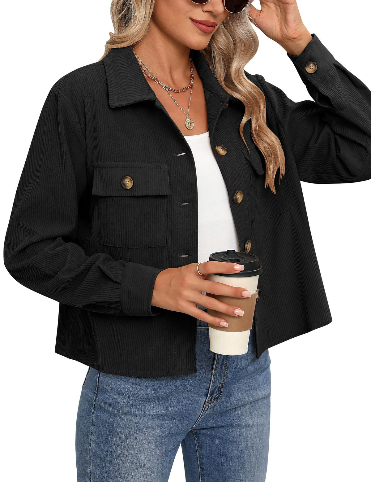 Women's Corduroy Button-Down Cropped Jacket additional product view