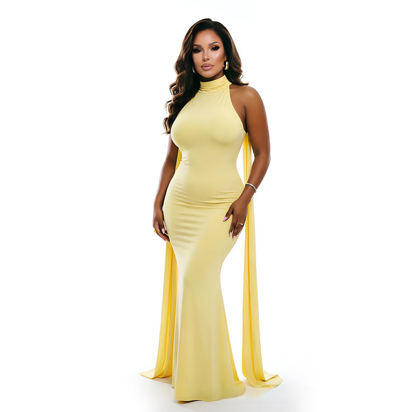 Halter-neck fishtail evening gown with cape — additional view 11