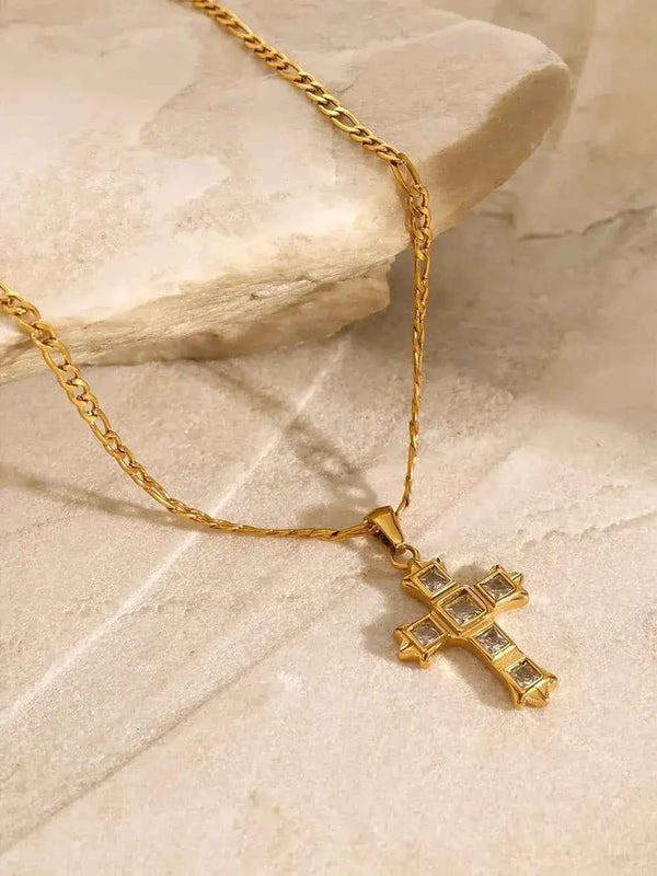 Zircon cross pendant necklace in stainless steel — additional view 12