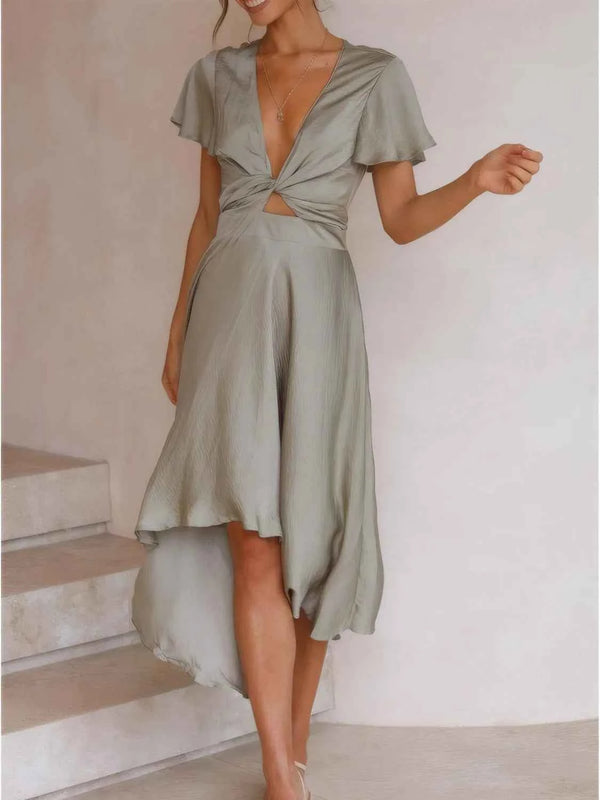High-Low Plunge Flutter Sleeve Dress view 4