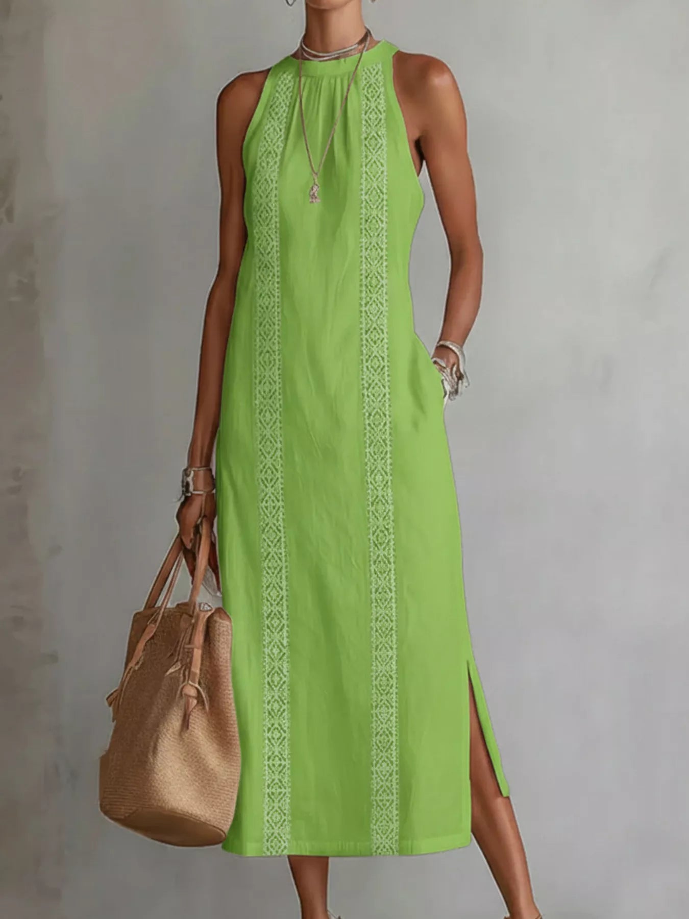 Sleeveless Lace Trim Midi Dress Plus Size, product view 7