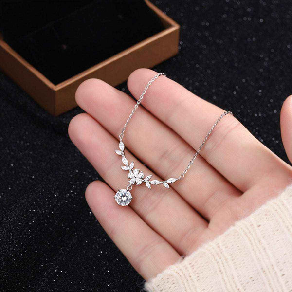 1ct cubic zirconia leaf and flower necklace in silver-plated alloy — additional view 2