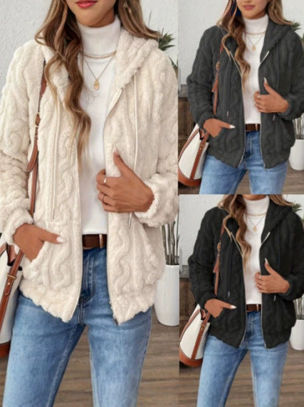 Women's Brushed Hooded Zip Jacket – Drawstring Hood additional product view