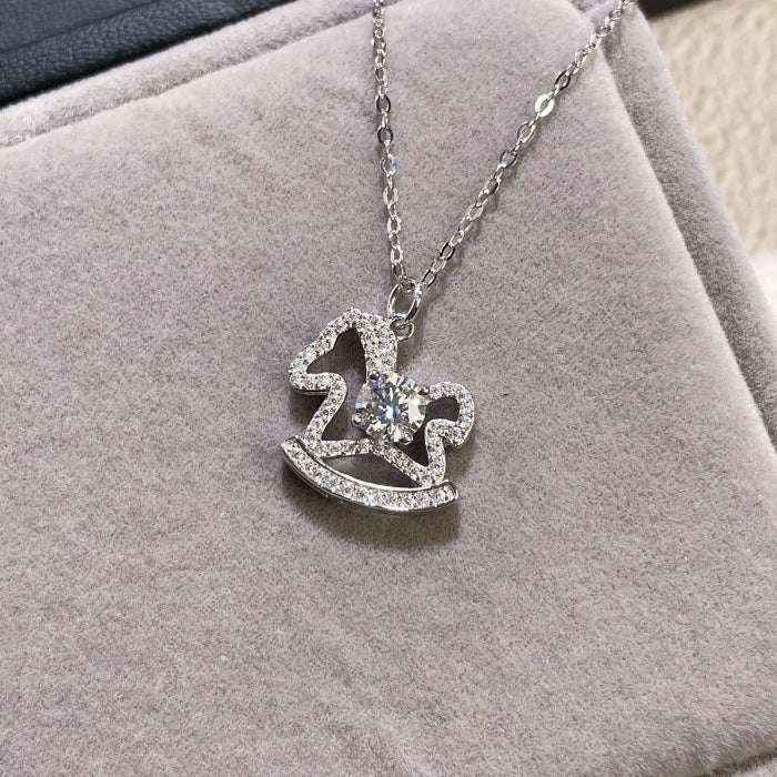 Cubic zirconia rocking horse necklace in silver-plated alloy — primary view