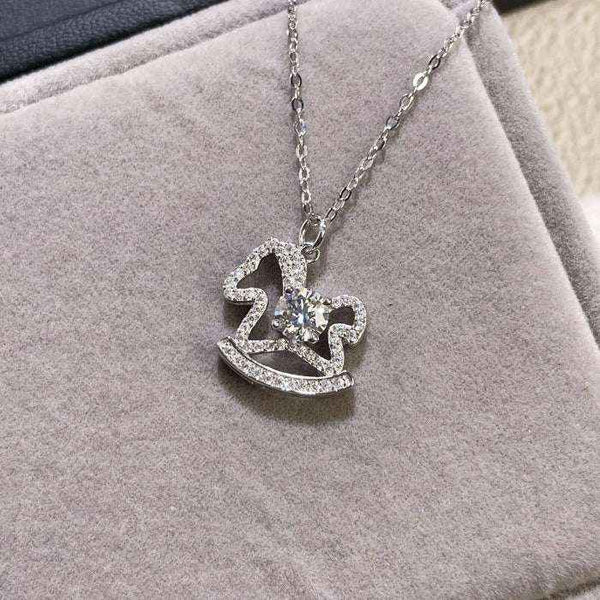 Cubic zirconia rocking horse necklace in silver-plated alloy — primary view