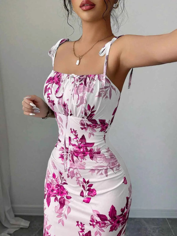 Printed tie strap slit maxi dress — additional view 3
