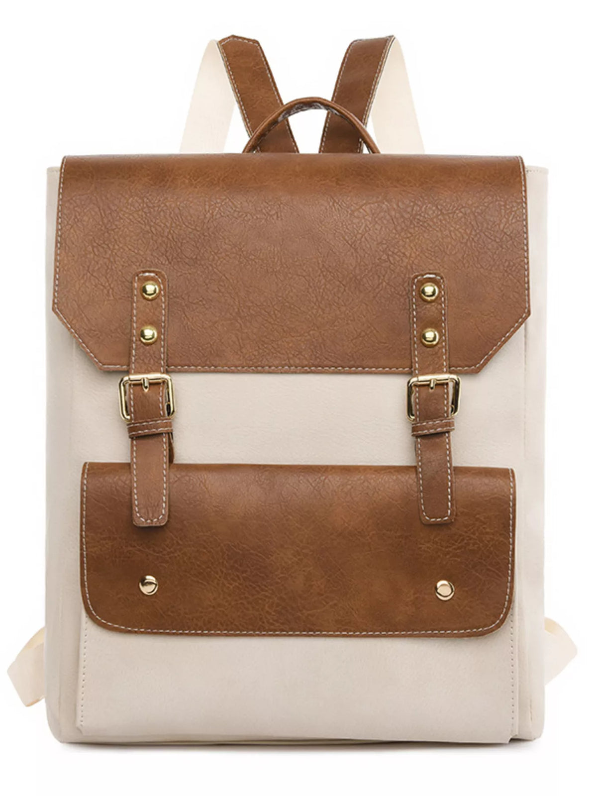 Two Tone Buckle Backpack Bag, angled product view
