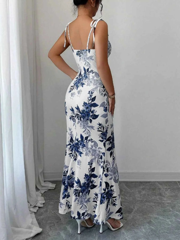Printed Tie Strap Slit Maxi Dress-Maxi Dress.-Splashis-Splashis