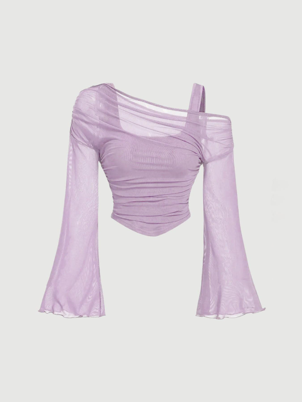 Product detail photo of Mesh Neck Pleated Long Sleeve Top, Blouse, mesh neck pleated long sleeve top, everyday style